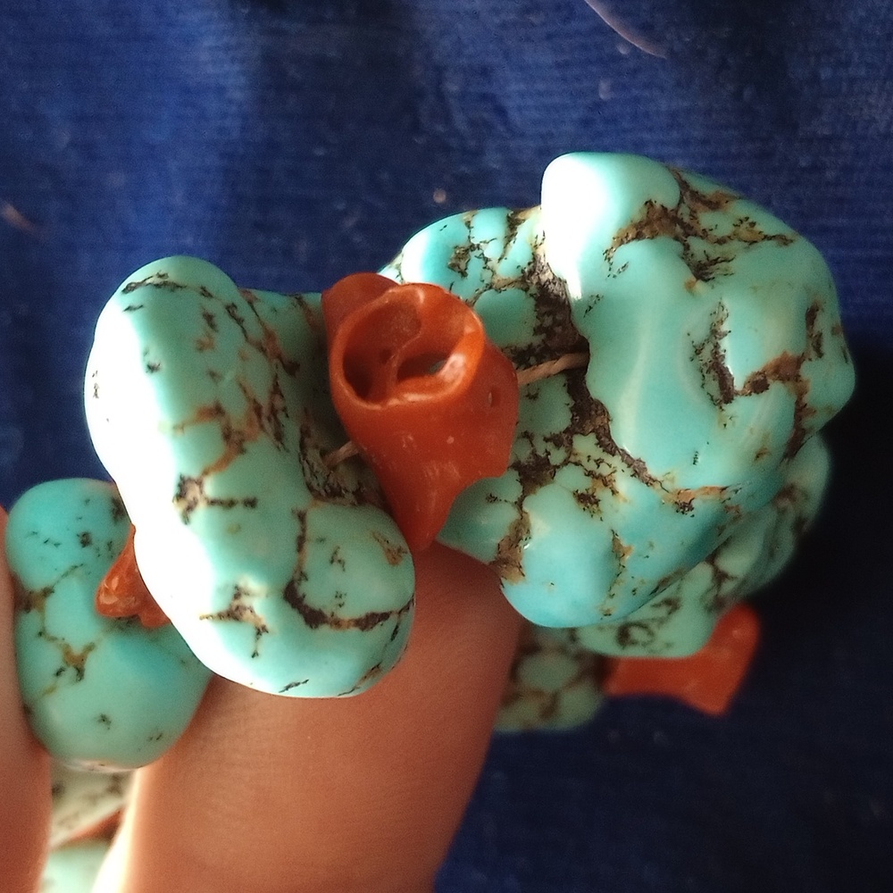 Vintage Turquoise Nugget & Coral Necklace 17.5" Long - Picture 5 of 15